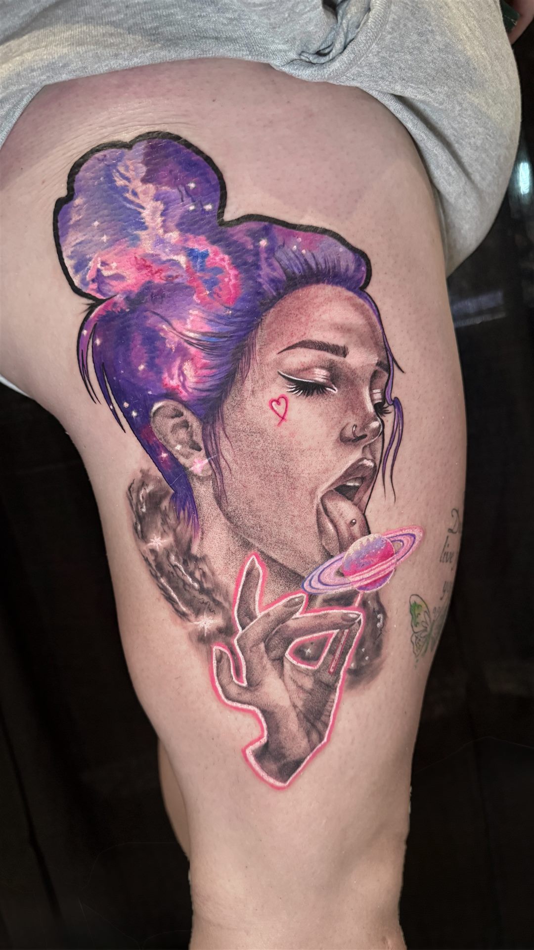 Cosmic girl illustrative portrait tattoo
